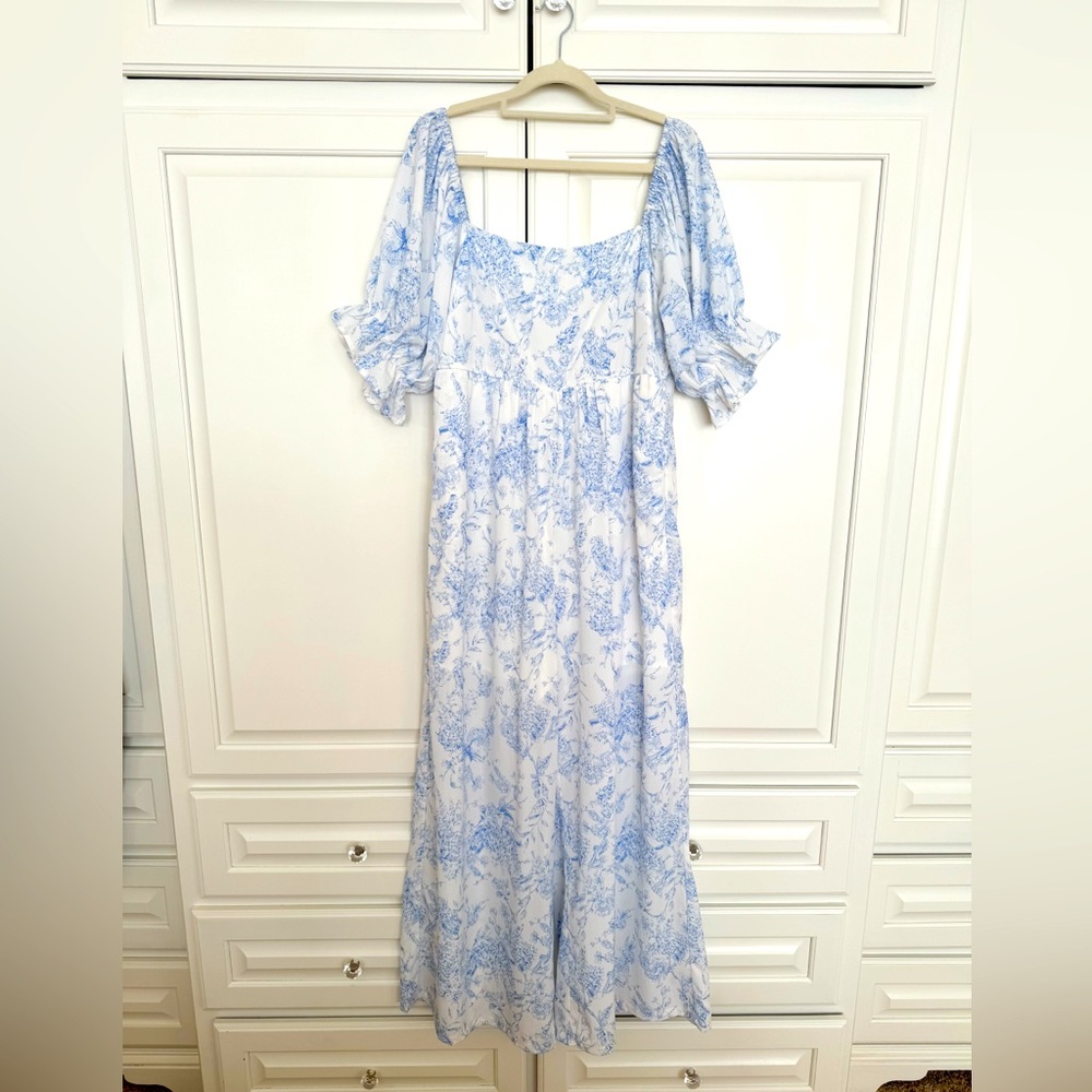 &Merci Toile Blue Puff Sleeve Jumpsuit